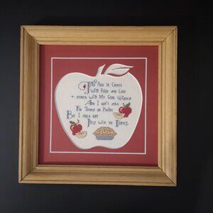 VTG Handmade Framed 10.25" x 10.25" Counted Cross Stitch Wall Hanging Kitchen